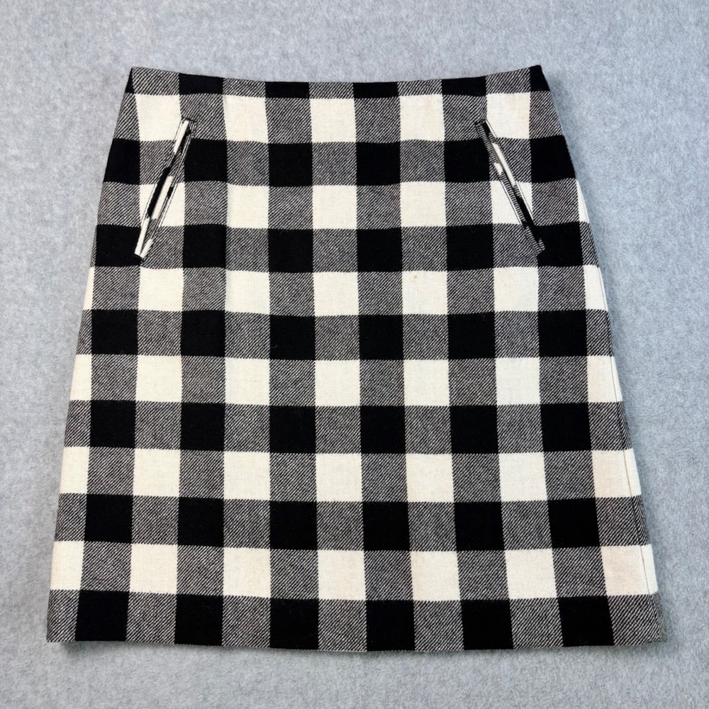 Talbots Wool Blend Lined Skirt Black White Plaid A-Line Career Wear‎ Size 4